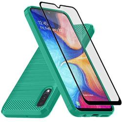 Muokctm Samsung Galaxy A10E Case, with Tempered Glass Screen Protector, Slim Soft TPU Protective Rubber Bumper Case Cover for Samsung Galaxy A10E Phone (Green)
