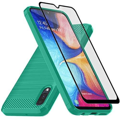 Muokctm Samsung Galaxy A10E Case, with Tempered Glass Screen Protector, Slim Soft TPU Protective Rubber Bumper Case Cover for Samsung Galaxy A10E Phone (Green)