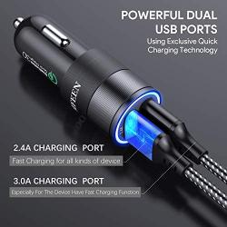 JOOMFEEN Car Charger Compatible with iPhone 11 Pro Max/11/XS Max/XS/XR/X/8/7 Plus/7/6S/6/5S/5C/SE/5,iPad Pro/Air/Mini, with 3ft Charging Cable, Quick Charger 3.0&2.4A Dual Fast USB Car Charger Adapter