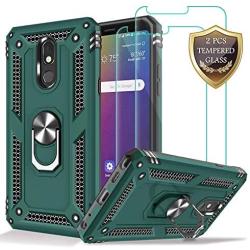 LG Stylo 5 Case, LG Stylo 5 Plus Case, LG Stylo 5V Case with Tempered Glass Screen Protector [2Pack], Jshru Military Grade Phone Case with Ring Car Mount Kickstand for LG Stylo 5X Midnight Green