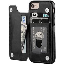 OT ONETOP iPhone 8 Wallet Case with Card Holder, iPhone 7 Case iPhone SE(2020) Wallet Premium PU Leather Kickstand Card Slots,Double Magnetic Clasp and Durable Shockproof Cover 4.7 Inch(Black)