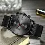 GOLDEN HOUR Mens Watches Fashion Sport Quartz Analog Black Mesh Stainless Steel Waterproof Chronograph Wrist Watch, Auto Date in Blue/Red/Gold Hands
