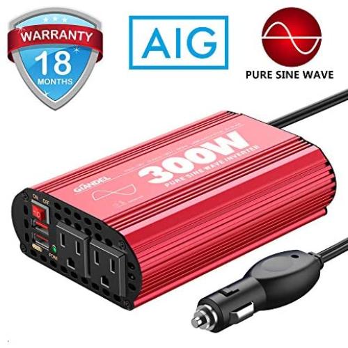 300Watt Pure Sine Wave Power Inverter DC 12volt to AC 120volt Car Converter Adapter with Dual USB Ports for Smartphones Laptops Tablets CPAP 300Watt Pure Sine Wave Power Inverter DC 12volt to AC 120volt Car Converter Adapter with Dual USB Ports for Smartphones Laptops Tablets CPAP