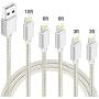 5Pack(3ft 3ft 6ft 6ft 10ft) iPhone Lightning Cable Apple MFi Certified Braided Nylon Fast Charger Cable Compatible iPhone Max XS XR 8 Plus 7 Plus 6s 5s 5c Air iPad Mini iPod (Silver)