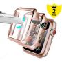 Alinsea [2 Pack] Screen Protector for Apple Watch 40mm Tempered Glass [Full Coverage] Bumper Hard Case [with Screen Protector Built-in] Overall Protective Cover for iwatch 40mm Series 4/5-Rose Gold