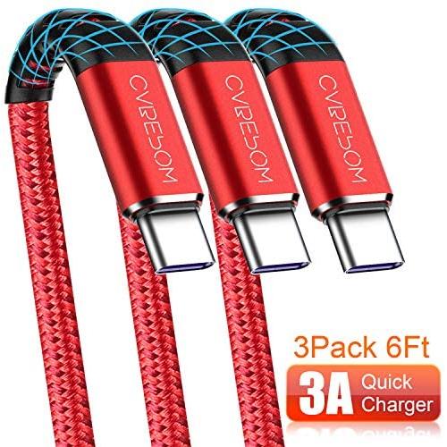 Cabepow 3Pack 6Ft USB Type C Cable, 3A Fast Charge Cord Compatible with Samsung Galaxy S10 / S9 / S8 / Note 8,LG V20 / V30 / V40, Premium Nylon Braided USB-C to USB-A Fast Charging C Cables (Red)