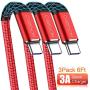 Cabepow 3Pack 6Ft USB Type C Cable, 3A Fast Charge Cord Compatible with Samsung Galaxy S10 / S9 / S8 / Note 8,LG V20 / V30 / V40, Premium Nylon Braided USB-C to USB-A Fast Charging C Cables (Red)