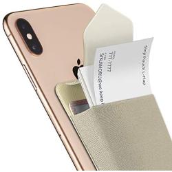 Sinjimoru Business Card Holder for Back of Phone, Reusable iPhone Stick on Wallet, Credit Card Holder for Smartphone. Sinji Pouch L-Flap, Beige