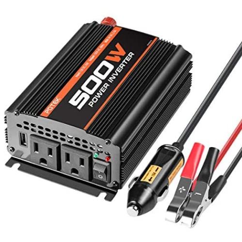 POTEK 500W Power Inverter/Car Inverter DC 12V to AC 110V Dual AC Charging Port and 2A USB Ports for Laptop, Smart Phone