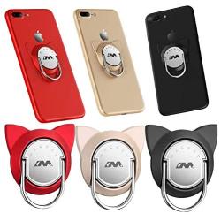 Fwaytech Gold Cat Cell Phone Ring Stand Holder for Hand and Desk,Red Finger Ring Grip KickStand,Cat Phone Ring Black,Compatible with phone 11 pro xs max xr X 8 and Other Smartphones (3 PACK)