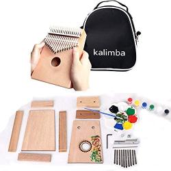 DIY Thumb Piano Kalimba 10 Key Assembly Wood Finger Piano 10 Tone Kalimba Mbira with Piano Bag/Installation Tools/Painting