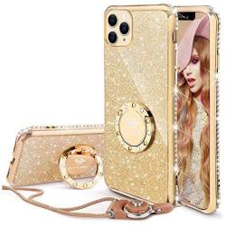 OCYCLONE iPhone 11 Pro Max Case, Cute Glitter Sparkle Bling Diamond Rhinestone Bumper with Ring Kickstand Women Girls Soft Protective Phone Case for iPhone 11 Pro Max [6.5 inch] 2019 - Gold