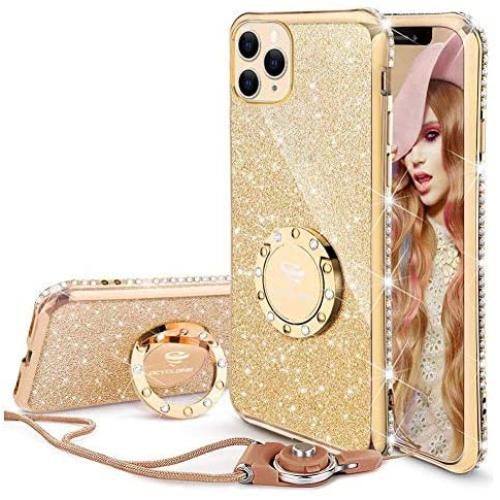 OCYCLONE iPhone 11 Pro Max Case, Cute Glitter Sparkle Bling Diamond Rhinestone Bumper with Ring Kickstand Women Girls Soft Protective Phone Case for iPhone 11 Pro Max [6.5 inch] 2019 - Gold