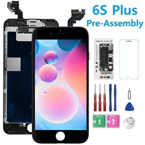 for iPhone 6S Plus Screen Replacement Black with Front Camera,Proximity Sensor,Earpiece, Bsz4uov 3D Touch LCD Display Digitizer for A1687, A1634, A1699, Screen Protector, w/Repair Tools