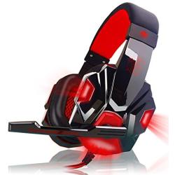 RONSHIN Over Ear Gaming Headset with Mic and LED Light for Laptop Cellphone PS4 red
