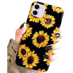 J.west Case for New iPhone 11 Vintage Floral Cute Yellow Sunflowers Black Soft Cover for Girls/Women Flexible TPU Silicone Slim fit Fashion Design Pattern Drop Protective Case for iPhone 11 6.1 inch