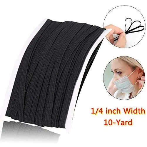 10-Yard Elastic Band Braid Black 1/4 inch for Sewing,Mask,DIY Craft,1/4 inch Flat Stretch Elastic String/Elastic Cord Rope/Bungee/Heavy Stretch Knit Elastic Spool 10-Yard Elastic Band Braid Black 1/4 inch for Sewing,Mask,DIY Craft,1/4 inch Flat Stretch Elastic String/Elastic Cord Rope/Bungee/Heavy Stretch Knit Elastic Spool