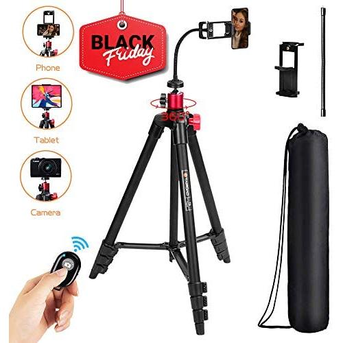 TAIROAD 65-Inch Phone Tripod for iPhone Android Cell Phone Tripod Mount with Wireless Remote, Cellphone Phone Tablet Stand Holder, Adjustable Gooseneck, 360 Panorama Ball Head and Carrying Bag