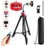TAIROAD 65-Inch Phone Tripod for iPhone Android Cell Phone Tripod Mount with Wireless Remote, Cellphone Phone Tablet Stand Holder, Adjustable Gooseneck, 360 Panorama Ball Head and Carrying Bag