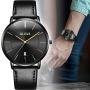 Mens Wirst Watch - Classic Fashion Minimalist Dial - Stainless Steel Case - Breathable Leather Strap - Waterproof Casual Quartz Wristwatches for Male