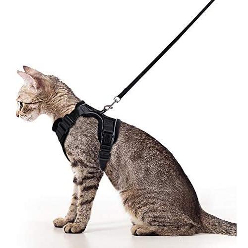 rabbitgoo Cat Harness and Leash for Walking, Escape Proof Soft Adjustable Vest Harnesses for Medium Large Cats, Easy Control Breathable Pet Safety Jacket with Reflective Strips & 1 Metal Leash Ring