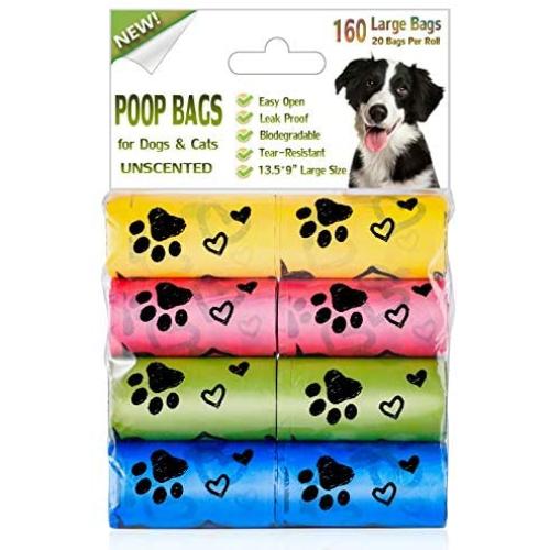 Yingdelai Dog Poop Bags - 160 Counts Biodegradable Large Doggy Waste Bags Unscented Refill Rolls