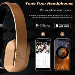 August EP650 Bluetooth Over Ear Wireless Stereo NFC 3.5mm Headphones with Rechargeable Battery, Multipoint and Built-in Microphone for Mobile Phones, iPhone, iPad, Laptops, Tablets, Smartphones - Gold