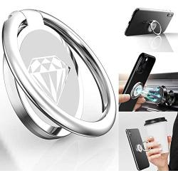 Phone Ring Holder Finger Kickstand, A-Maker 360° Rotation Metal Phone Ring Stand,Phone Ring Grip for Magnetic Car Mount Compatible with iPhone, Samsung Galaxy All Smartphone (Silver)