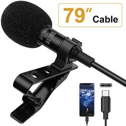 Microphone Professional for Android Type-C Lavalier Lapel Omnidirectional Condenser Mic Phone Audio Recording Easy Clip-on Mic for YouTube, Interview, Conference for Type-C Interface Device（6.6ft）