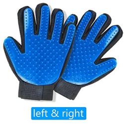 STARROAD-TIM Pet Grooming Glove Hair Remover Brush Gentle Deshedding Efficient Pet Mitt Pet Massage Gloves Left & Right Hand Draw Dogs Cats Horses Long Short Fur (1Pair Left & Right Hand (Blue))