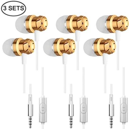 3 Packs Earbud Headphones with Remote & Microphone, SourceTon in Ear Earphone Stereo Sound Noise Isolating Tangle Free for Smartphones, Laptops, Gaming, Fits All 3.5mm Interface Device