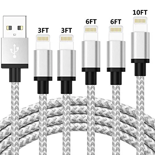 iPhone Charger Lightning Cable, MFi Certified 5Pack 3/3/6/6/10FT Extra Long Nylon Braided USB Charging Cord Data Sync Wire Compatible iPhone 11/Pro/Max/X/XS/XR/XS Max/8/Plus/7/7 Plus/6/6S/6 Plus More iPhone Charger Lightning Cable, MFi Certified 5Pack 3/3/6/6/10FT Extra Long Nylon Braided USB Charging Cord Data Sync Wire Compatible iPhone 11/Pro/Max/X/XS/XR/XS Max/8/Plus/7/7 Plus/6/6S/6 Plus More