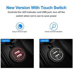 Quick Charge 3.0 Dual USB Charger Socket, Waterproof 12V/24V QC3.0 Dual USB Fast Charger Socket Power Outlet with Touch Switch for Car Marine, Boat, Motorcycle, Truck and More(QC3.0-Red)