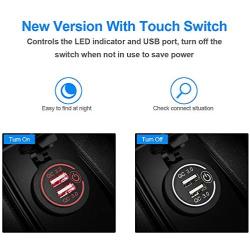 Quick Charge 3.0 Dual USB Charger Socket, Waterproof 12V/24V QC3.0 Dual USB Fast Charger Socket Power Outlet with Touch Switch for Car Marine, Boat, Motorcycle, Truck and More(QC3.0-Red)