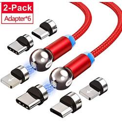 360° Magnetic Charging Cable, 3 in 1 Cable,Compatible with Micro USB, Type C Smartphone and iProduct Device (2 Pack 3.3ft) Red