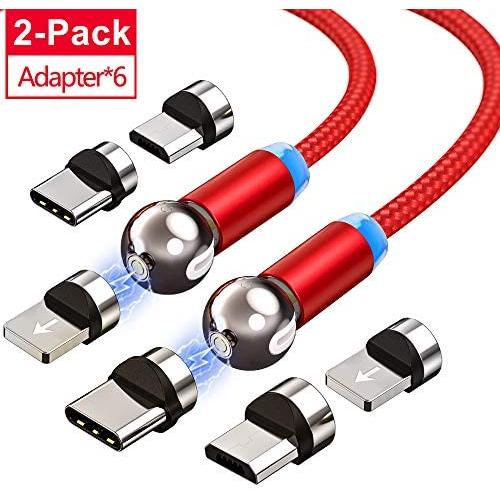 360° Magnetic Charging Cable, 3 in 1 Cable,Compatible with Micro USB, Type C Smartphone and iProduct Device (2 Pack 3.3ft) Red