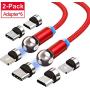 360° Magnetic Charging Cable, 3 in 1 Cable,Compatible with Micro USB, Type C Smartphone and iProduct Device (2 Pack 3.3ft) Red