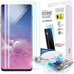 Galaxy S10 Plus Screen Protector, [Dome Glass] Full 3D Curved Edge Tempered Glass [Exclusive Solution for Ultrasonic Fingerprint] Easy Install Kit by Whitestone for Samsung Galaxy S10+ (2019) - 2 Pack