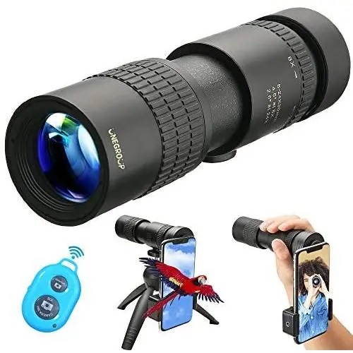 UNEGROUP Monocular Telescope, High Power HD Low Night Vision Waterproof Compact Spotting Scope with Smartphone Holder, Wireless Control & Tripod - FMC BAK4 Prism for Bird Watching, Camping, Hiking UNEGROUP Monocular Telescope, High Power HD Low Night Vision Waterproof Compact Spotting Scope with Smartphone Holder, Wireless Control & Tripod - FMC BAK4 Prism for Bird Watching, Camping, Hiking