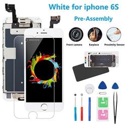 for iPhone 6S Screen Replacement 4.7 inch White 3D Touch Digitizer LCD Display Replacement(A1633, A1688, A1700) with Home Button, Front Camera, Proximity Sensor, Ear Speaker, Full Assembly Repair Tool