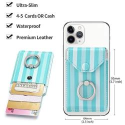 Yunce Cell Phone Card Holder RFID Ring Stand Stick on Wallet Card Holder for Back of Phone for iPhone Android and All Smartphones Adhesive Credit Card Holder for Cell Phone-Green Striped