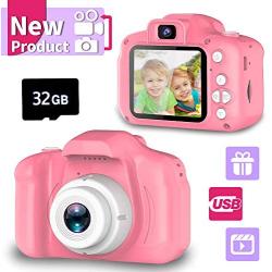 Seckton Upgrade Kids Selfie Camera, Best Birthday Gifts for Girls Age 3-9, HD Digital Video Cameras for Toddler, Portable Toy for 3 4 5 6 7 8 Year Old Girl with 32GB SD Card-Pink