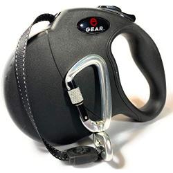 Enthusiast Gear Retractable Carabiner Dog Leash with Lock for Large and Medium Breeds | Heavy Duty 16 ft Strong Reflective Polyester Webbing, 1-Button Break & Lock, Anti-Slip Handle, Tangle Free