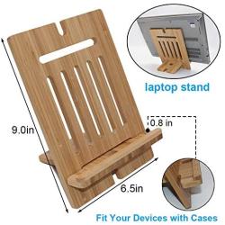 Bamboo Tablet Stand Adjustable, Pezin & Hulin Desktop Cell Phone Stand Holder Dock Compatible with Pad Pro 9.7, 10.5, 12.9, Air 2 3 4 Mini, Kindle, Phone 8 Plus X XS Max XR (Support to 13" Devices)