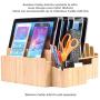 MobileVision 10-Port Bamboo Charging Station Includes 2 Powermod 5 USB Port Chargers for Smartphones & Tablets