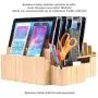 MobileVision 10-Port Bamboo Charging Station Includes 2 Powermod 5 USB Port Chargers for Smartphones & Tablets