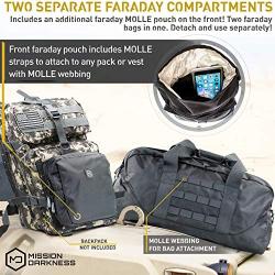 Mission Darkness X2 Faraday Duffel Bag + Detachable MOLLE Faraday Pouch. RF Shielding for Large Electronics & Mobile Devices // Used for Law Enforcement & Military Forensics + Data Privacy