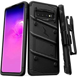 Zizo Bolt Cover - Case for Samsung Galaxy S10 with Military Grade + Glass Screen Protector & Kickstand and Holster (Black/Black)