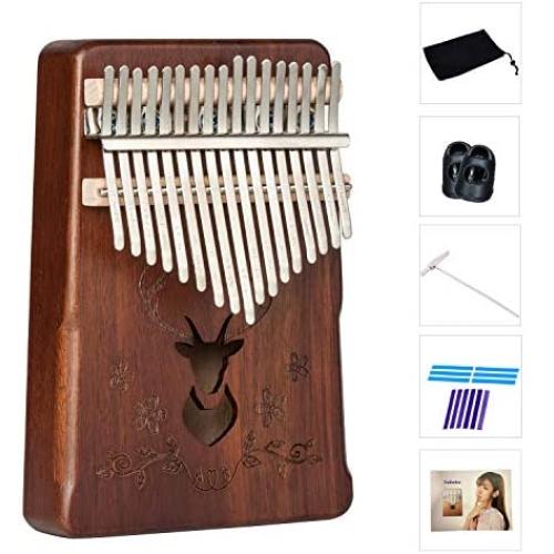 Kalimba 17 Keys Thumb Piano,Study Instruction and Tune Hammer,Portable Mbira Finger Piano Gifts for Kids and Adults Beginners (Brown)