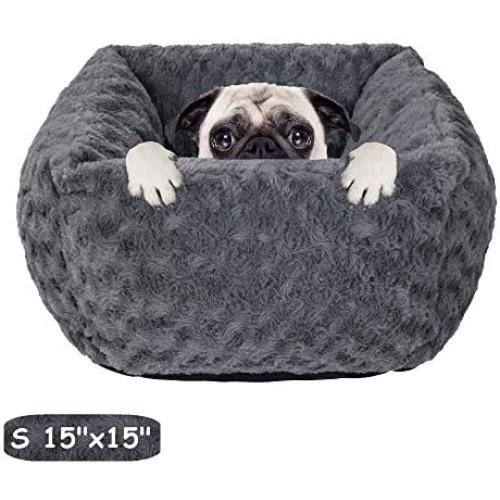 Poohoo Cuddler Bolster Dog Bed Cat Bed,Rectangular Plush Pet Bed(15"/19") Machine Wash for Small Medium Dog Cat